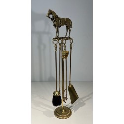 Nécessaire de Feu en Laiton Surmonté d’un Cheval, Travail Français, vers 1920