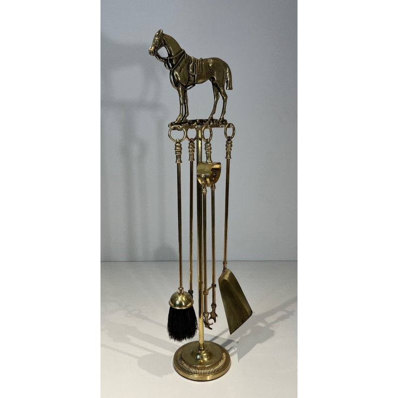 Nécessaire de Feu en Laiton Surmonté d’un Cheval, Travail Français, vers 1920
