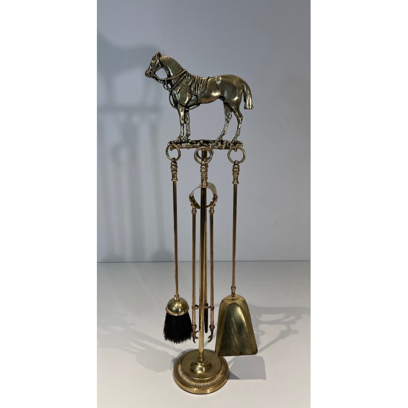 Nécessaire de Feu en Laiton Surmonté d’un Cheval, Travail Français, vers 1920