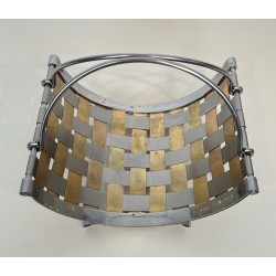 Chrome and Brass Log Holder with Interlaced Strips, French Work, circa 1970