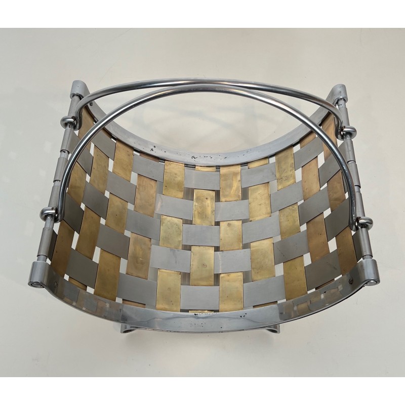 Porte-Bûches Design en Métal Chromé et Laiton