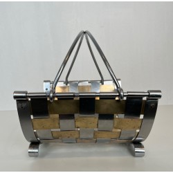Porte-Bûches Design en Métal Chromé et Laiton