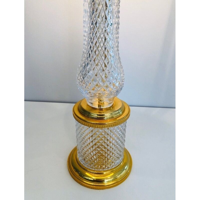 Lampe en Cristal Taillé et Métal Doré
