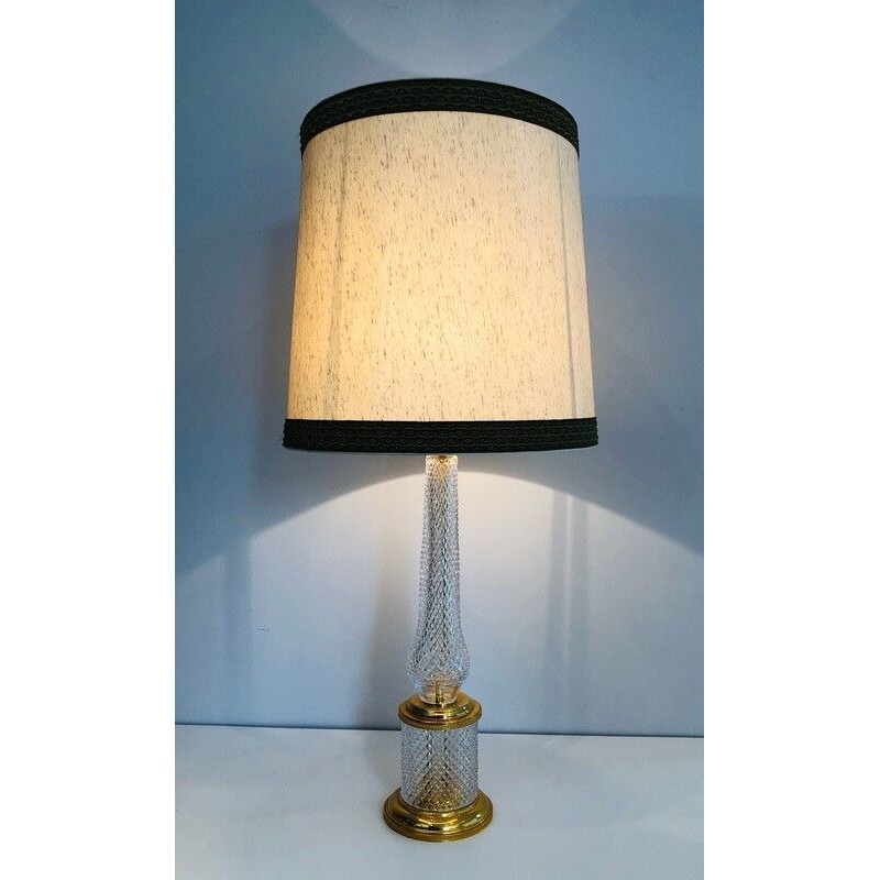 Cut Crystal and Gilt Metal Table Lamp