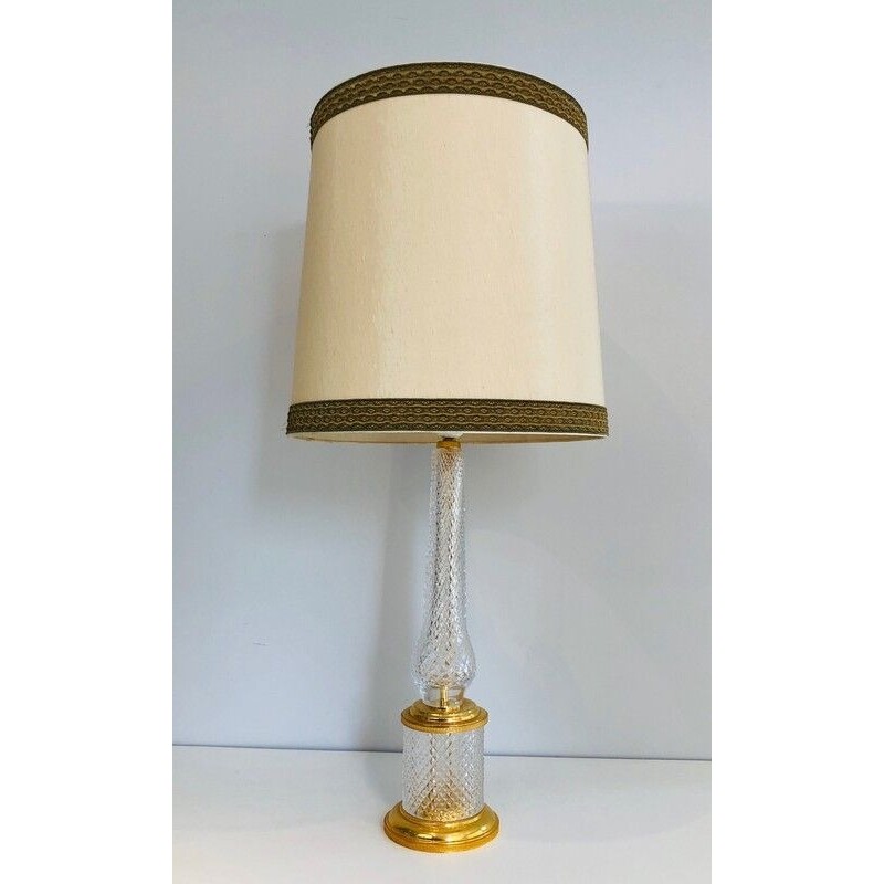 Lampe en Cristal Taillé et Métal Doré