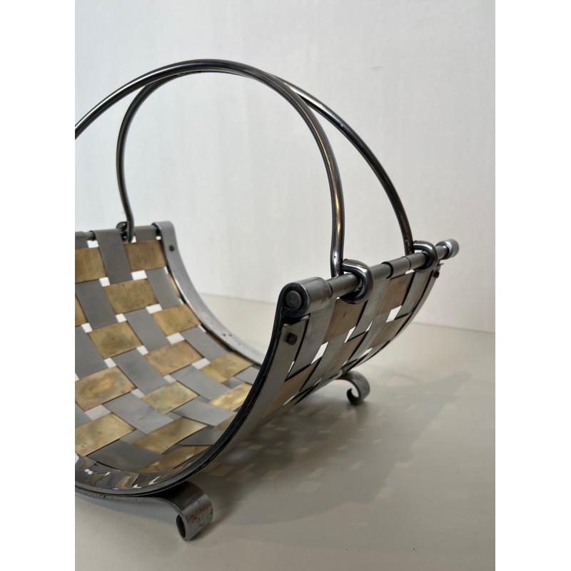Porte-Bûches Design en Métal Chromé et Laiton