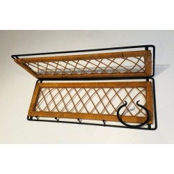 Rattan and Black Lacquered Metal Coat Hanger