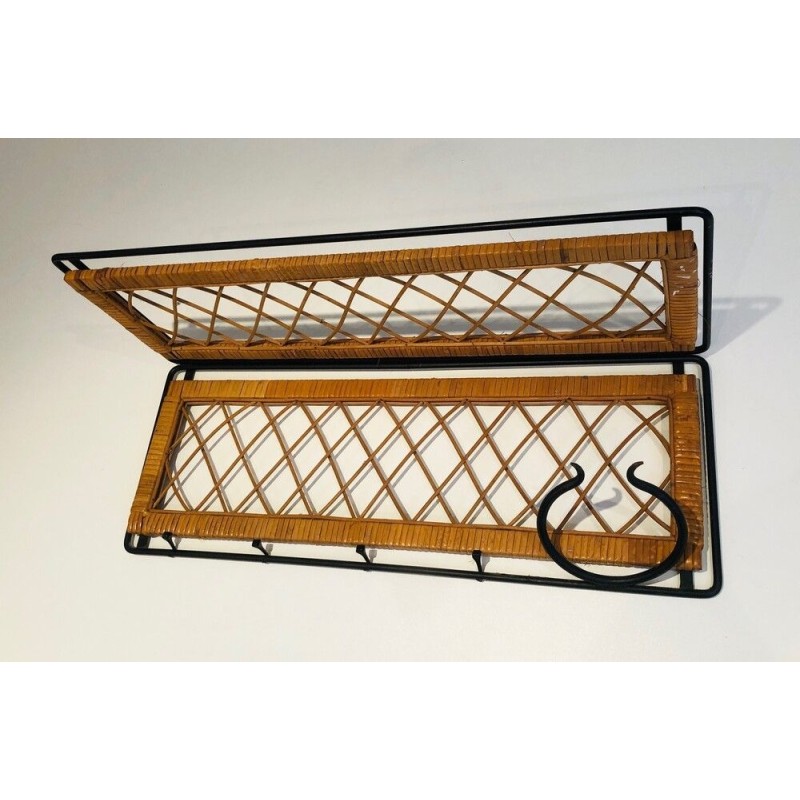 Rattan and Black Lacquered Metal Coat Hanger