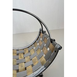 Chrome and Brass Log Holder with Interlaced Strips, French Work, circa 1970