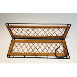 Rattan and Black Lacquered Metal Coat Hanger