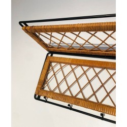 Rattan and Black Lacquered Metal Coat Hanger