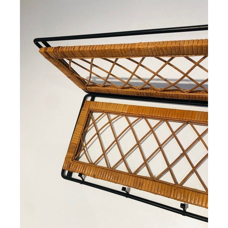 Rattan and Black Lacquered Metal Coat Hanger