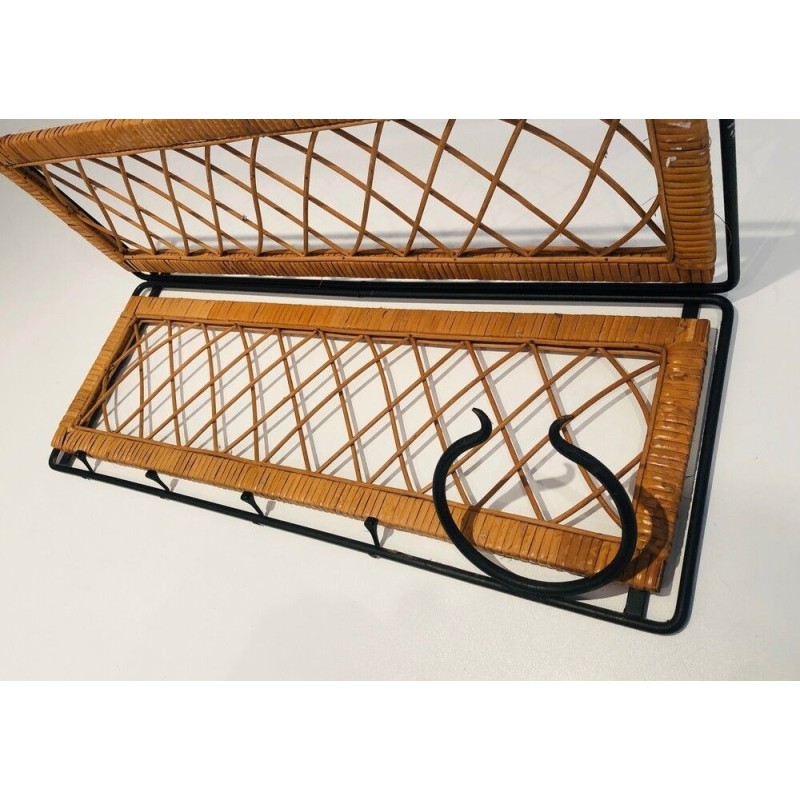 Rattan and Black Lacquered Metal Coat Hanger
