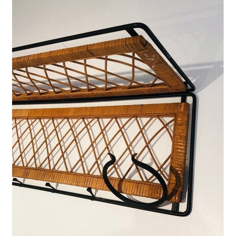 Rattan and Black Lacquered Metal Coat Hanger