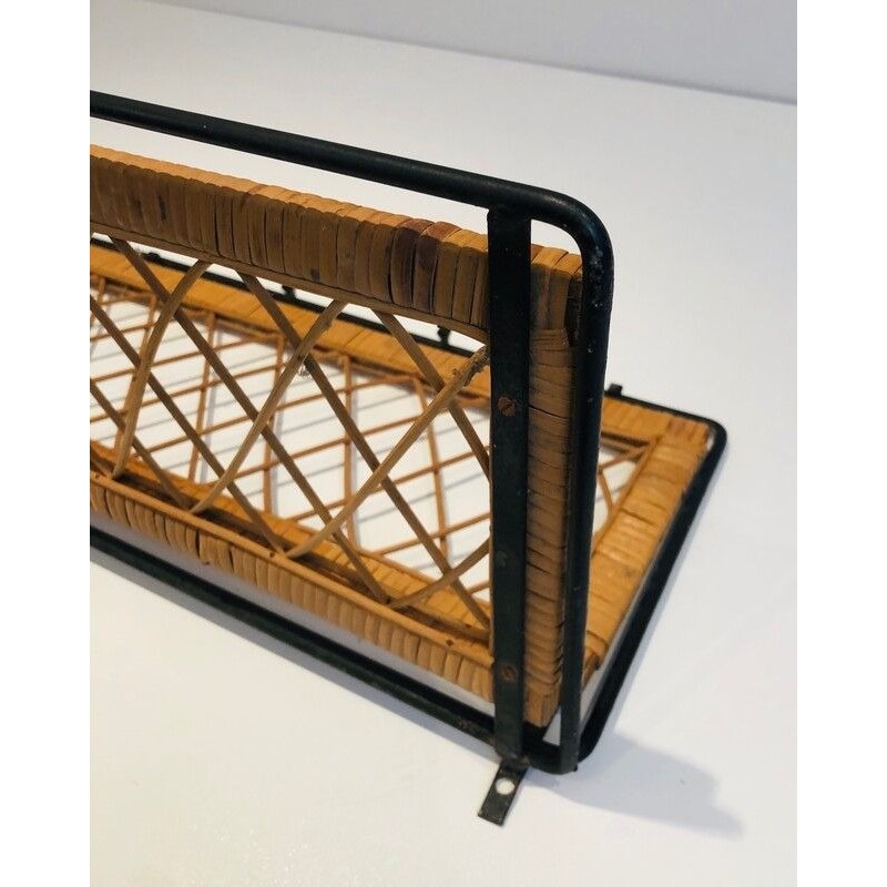 Rattan and Black Lacquered Metal Coat Hanger