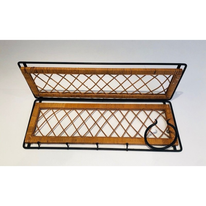 Rattan and Black Lacquered Metal Coat Hanger