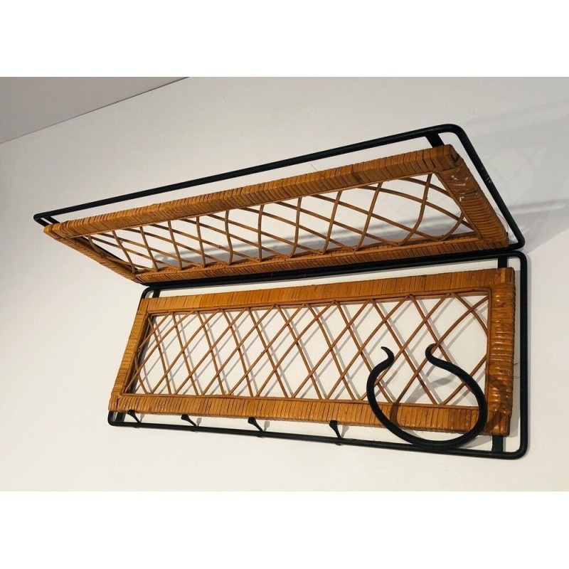 Rattan and Black Lacquered Metal Coat Hanger
