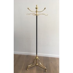 Tall Coat and Hat Stand in Black Lacquered Metal and Brass, circa 1900