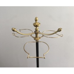 Tall Coat and Hat Stand in Black Lacquered Metal and Brass, circa 1900
