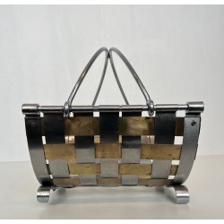 Chrome and Brass Log Holder with Interlaced Strips, French Work, circa 1970