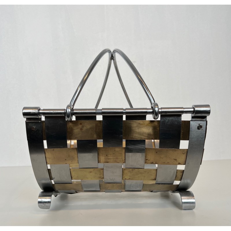 Porte-Bûches Design en Métal Chromé et Laiton