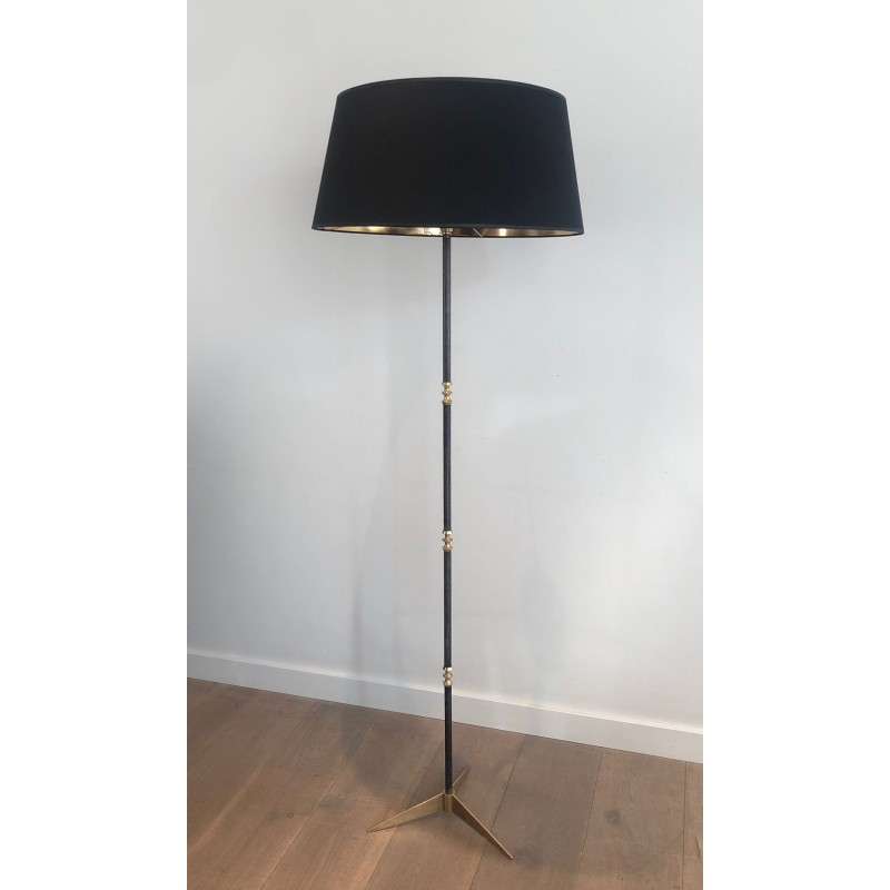Brushed Steel and Brass Art Déco Design Floor Lamp, French Work, circa 1940