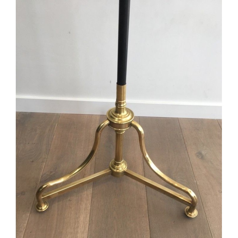 Tall Coat and Hat Stand in Black Lacquered Metal and Brass, circa 1900