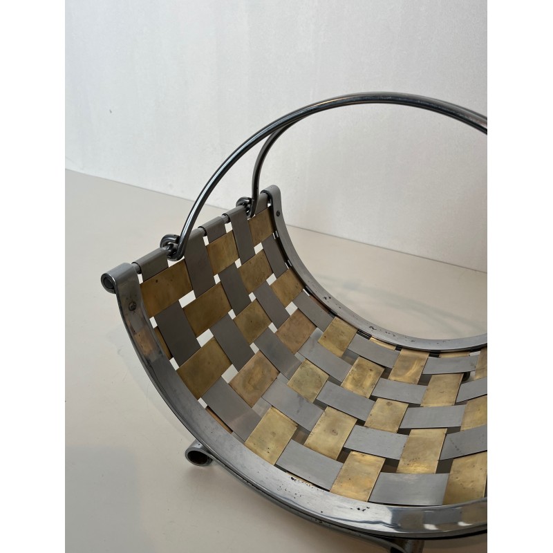 Porte-Bûches Design en Métal Chromé et Laiton