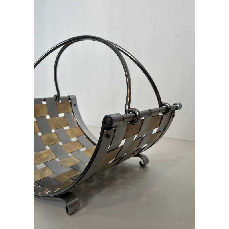 Porte-Bûches Design en Métal Chromé et Laiton