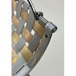Chrome and Brass Log Holder with Interlaced Strips, French Work, circa 1970