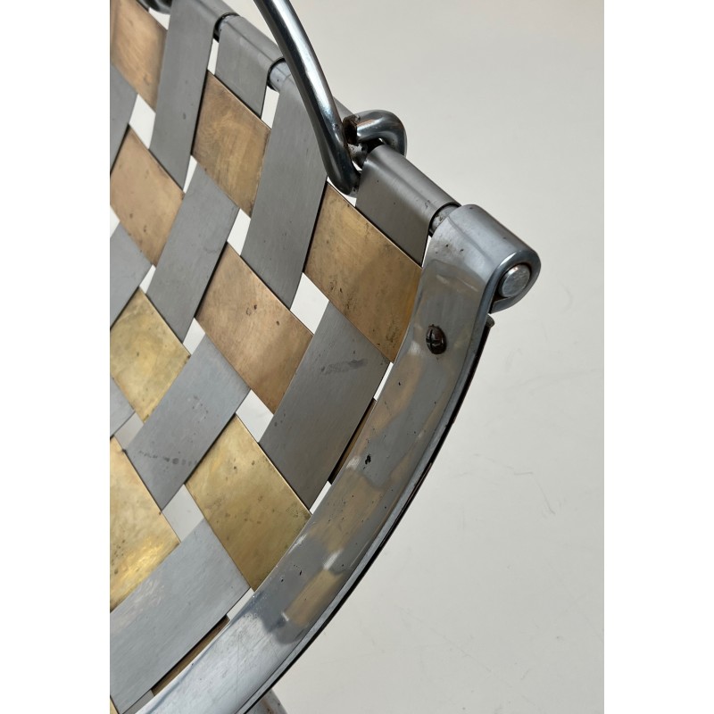 Chrome and Brass Log Holder with Interlaced Strips, French Work, circa 1970