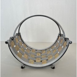 Chrome and Brass Log Holder with Interlaced Strips, French Work, circa 1970