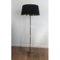 Brushed Steel and Brass Art Déco Design Floor Lamp, French Work, circa 1940