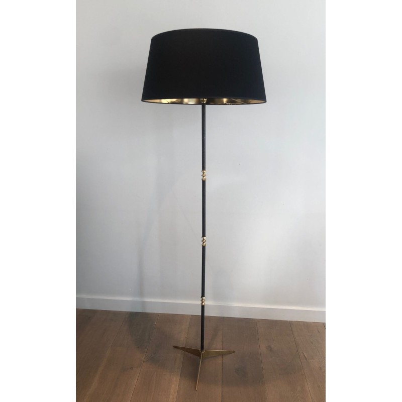 Brushed Steel and Brass Art Déco Design Floor Lamp, French Work, circa 1940