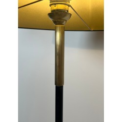 Black Lacquered Metal and Brass Floor Lamp with Magazine Rack, French Work, circa 1950