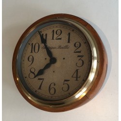 Wood and Brass Wall Clock, Signed Électrique Brillié, circa 1900