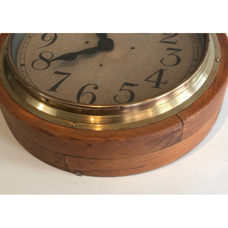 Wood and Brass Wall Clock, Signed Électrique Brillié, circa 1900