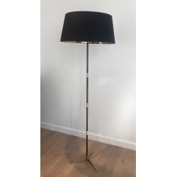 Brushed Steel and Brass Art Déco Design Floor Lamp, French Work, circa 1940