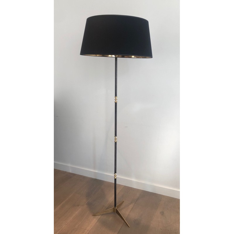 Lampadaire Design Art Déco en Acier Brossé et Laiton, Travail Français, vers 1940
