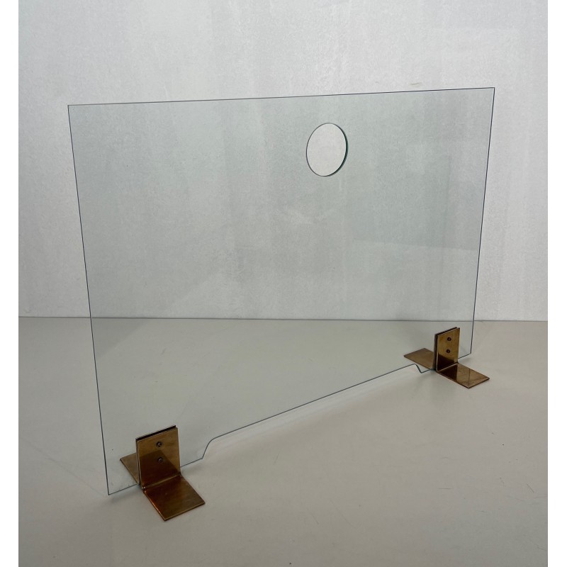 Glass and Brass Fireplace Screen