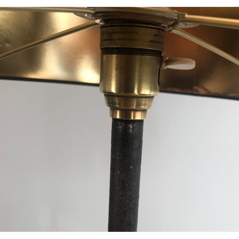 Brushed Steel and Brass Art Déco Design Floor Lamp, French Work, circa 1940