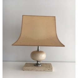Travertine and Chrome Table Lamp by Philippe Barbier, circa 1970