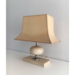 Travertine and Chrome Table Lamp by Philippe Barbier, circa 1970
