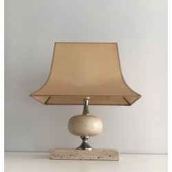 Lampe de Table en Travertin et Chrome par Philippe Barbier, vers 1970