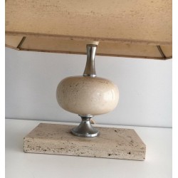 Travertine and Chrome Table Lamp by Philippe Barbier, circa 1970