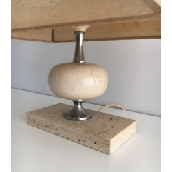 Travertine and Chrome Table Lamp by Philippe Barbier, circa 1970
