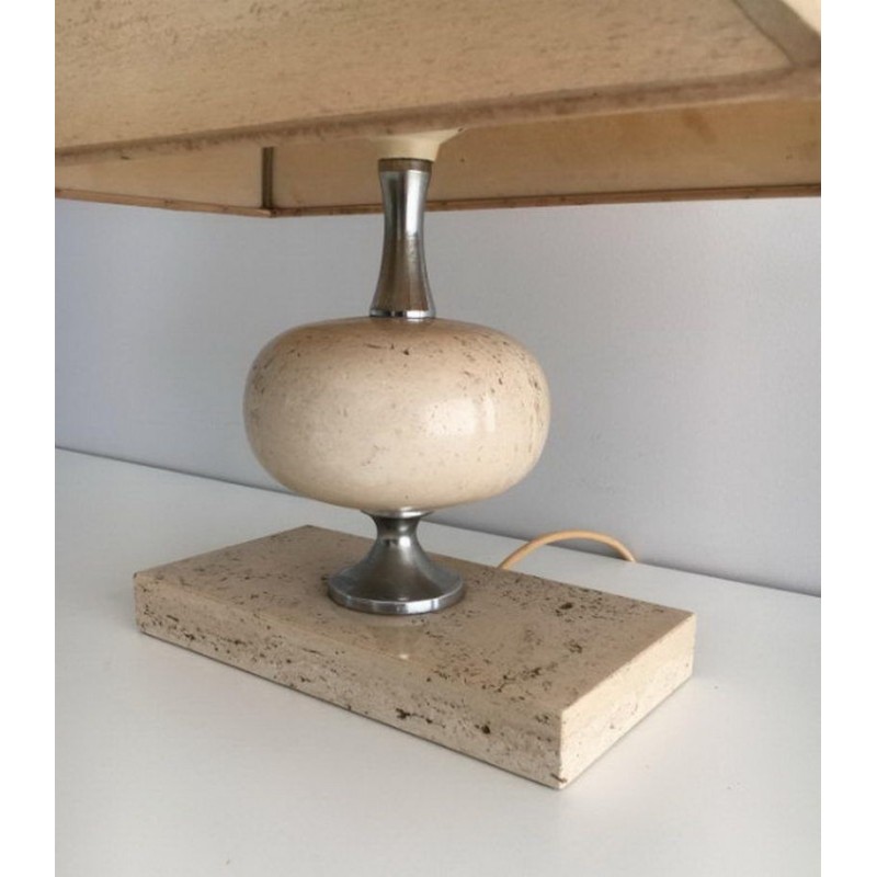 Travertine and Chrome Table Lamp by Philippe Barbier, circa 1970