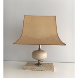 Travertine and Chrome Table Lamp by Philippe Barbier, circa 1970