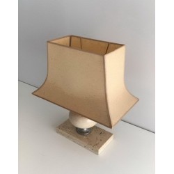Lampe de Table en Travertin et Chrome par Philippe Barbier, vers 1970