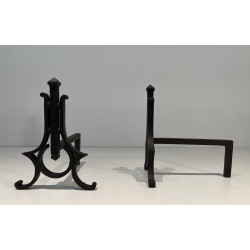 Pair of Modernist Wrought Iron Andirons